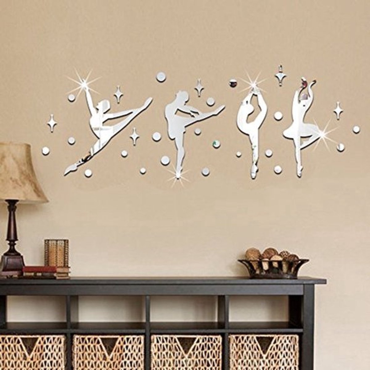 3D Acryl Muur Spiegel Sticker - Ballet Meisje Art - Flexibele Decoratie (Kleur: Zilver)
