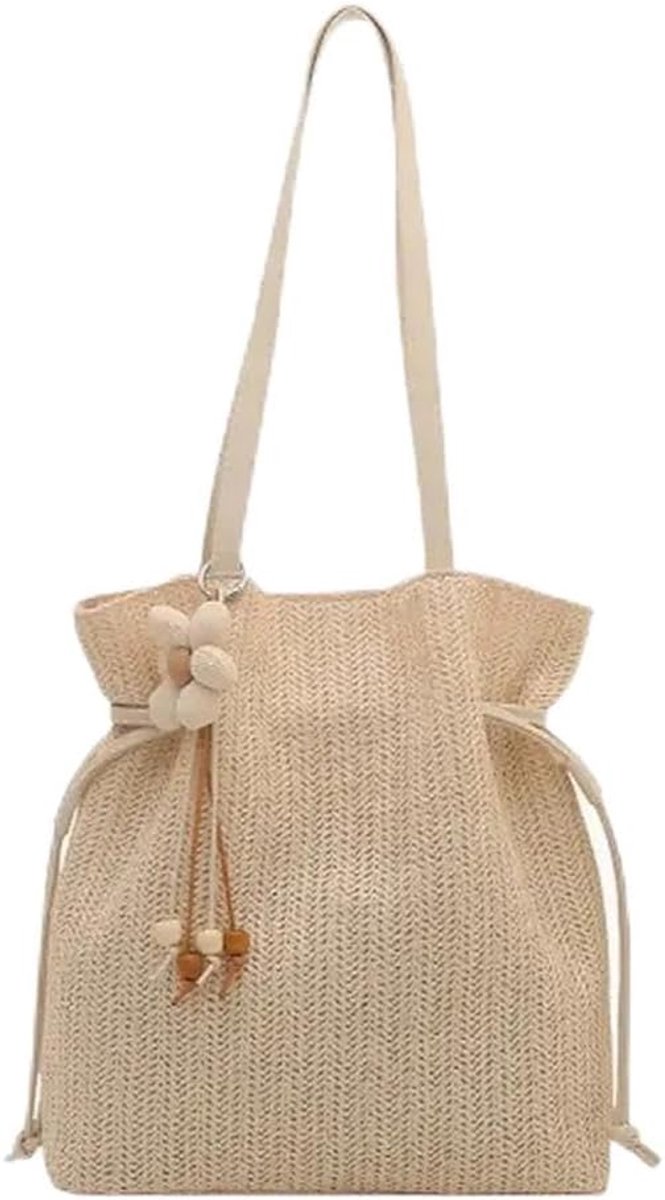 Zomer strandtas dames - beige handtas - boho gevlochten tas - ideaal voor vakantie - ShopVlot