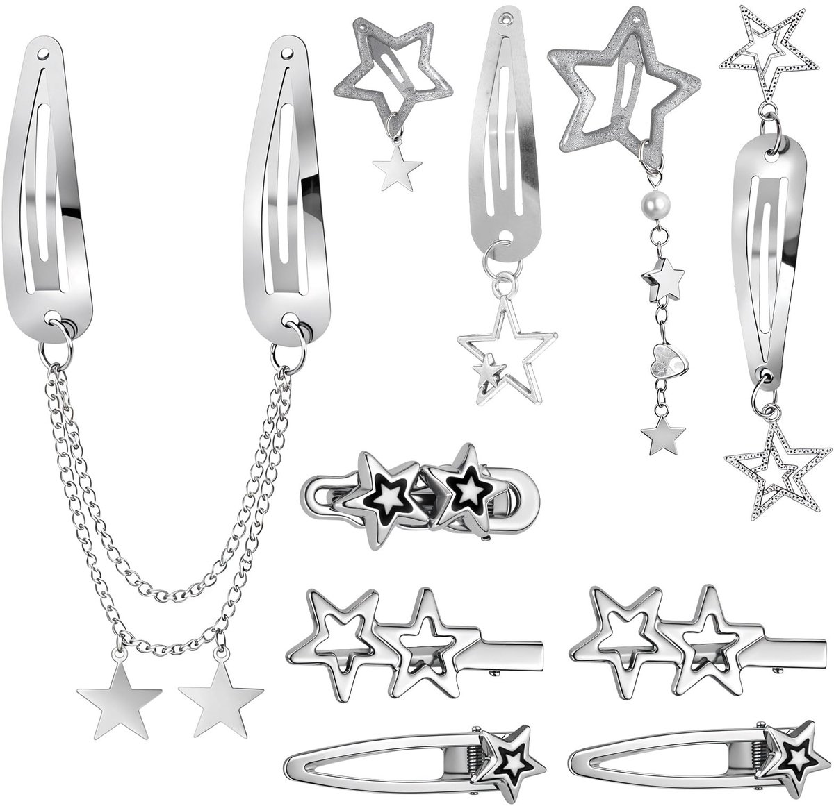 Solidchoice - Set van 10 Zilveren Haarclips in Stervorm