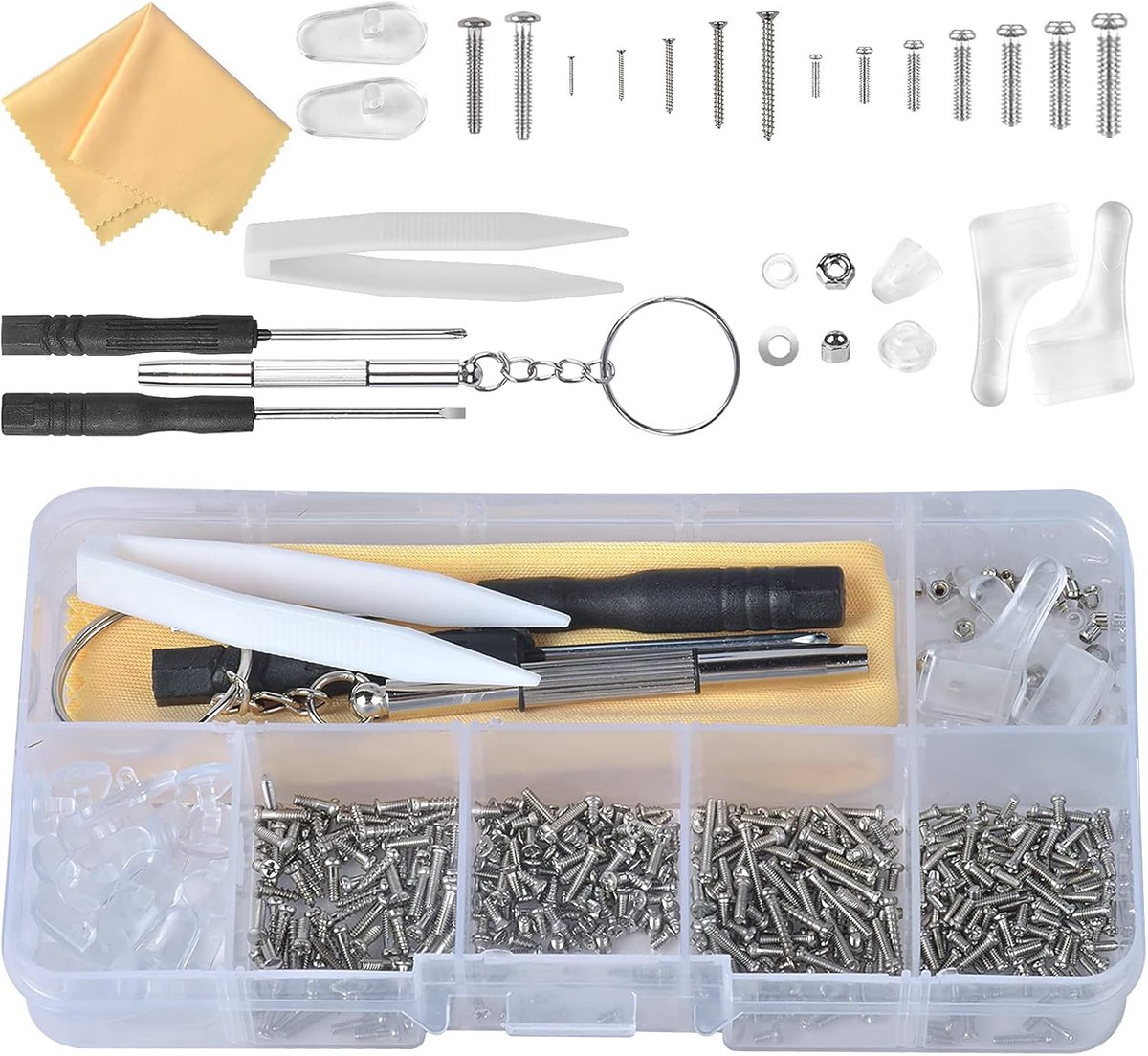 Glasreparatieset 500 schroeven - met schroevendraaiers en pincet - voor brillen en horloges - ShopVlot
