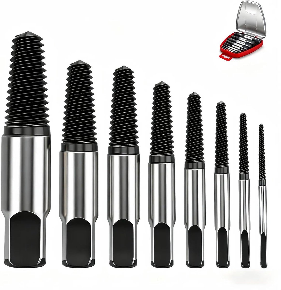 Schroeftrekker set 8-delig - 4-45 mm - carbon staal - voor het verwijderen van beschadigde schroeven - ShopVlot