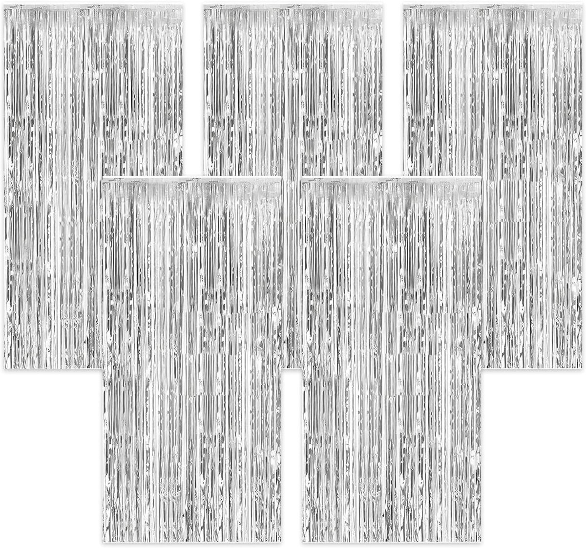 Lametta gordijn set 5 stuks - zilver glitter - 1x2m - feestelijke decoratie voor bruiloften - ShopVlot