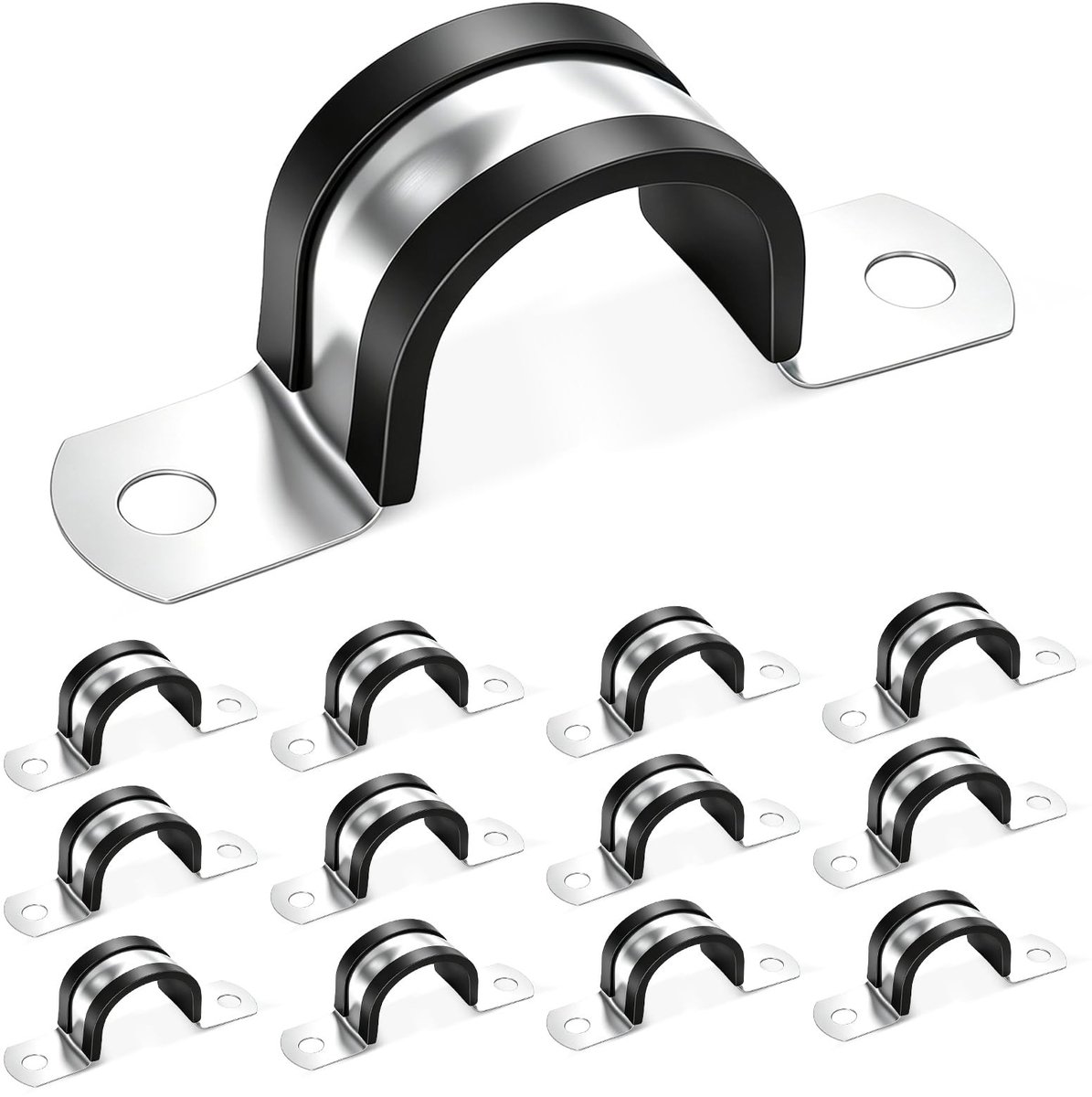 Solidchoice - Set van 12 RVS U Klemmen met Rubber Lining, Ø 20 mm