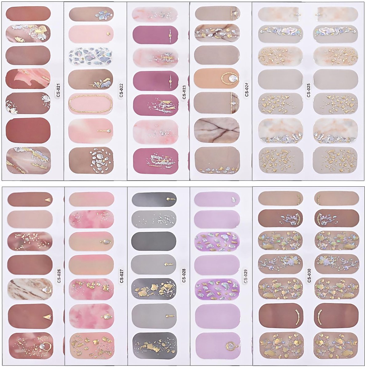 Solidchoice - Set van 10 Zelfklevende Nagelstickers in Kleurrijke Glitter Designs