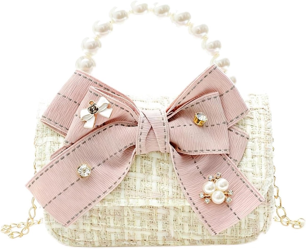 Schoudertas met parelstrik - mini-handtas voor meisjes - schattige prinsessenstijl - perfect voor dagelijks gebruik - ShopVlot