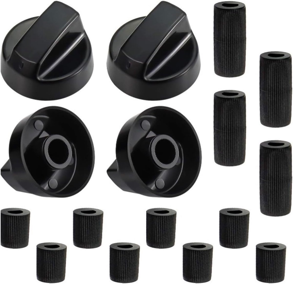 Keukenknoppen universeel 4 stuks - zwart - met 12 adapters - geschikt voor gasfornuis en oven - ShopVlot