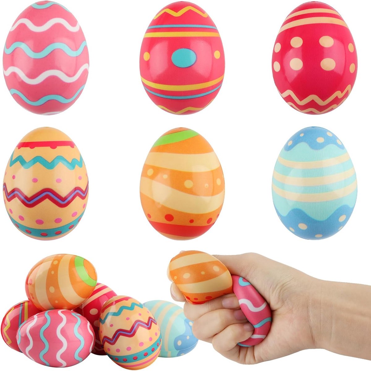 Anti-stress eieren set van 6 - Decoratieve stressballen - Kleurrijke patronen - ShopVlot