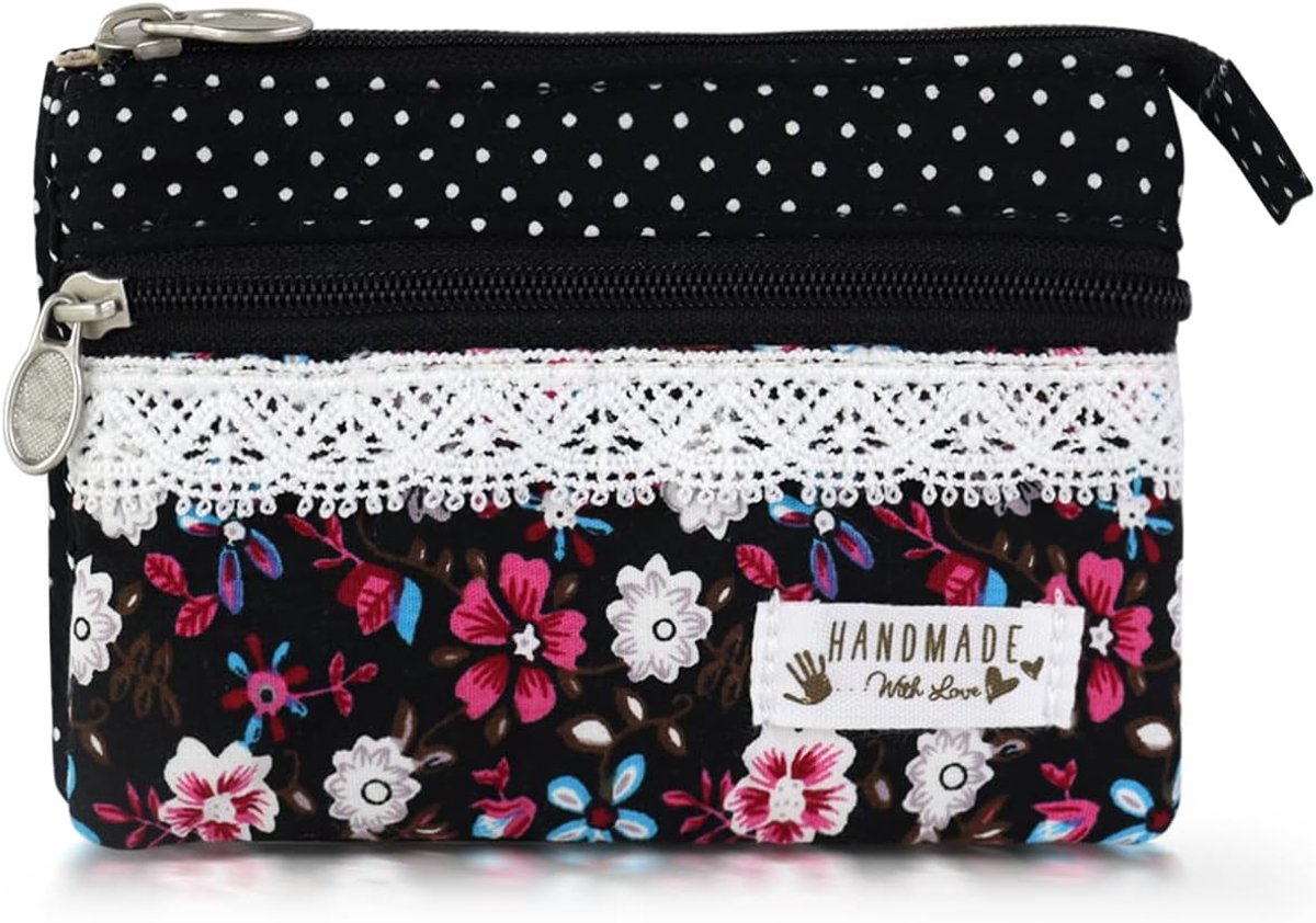Mini tas dames 13x10 cm - canvas stof - bohemian stijl - ideaal voor coins en kaarten - ShopVlot