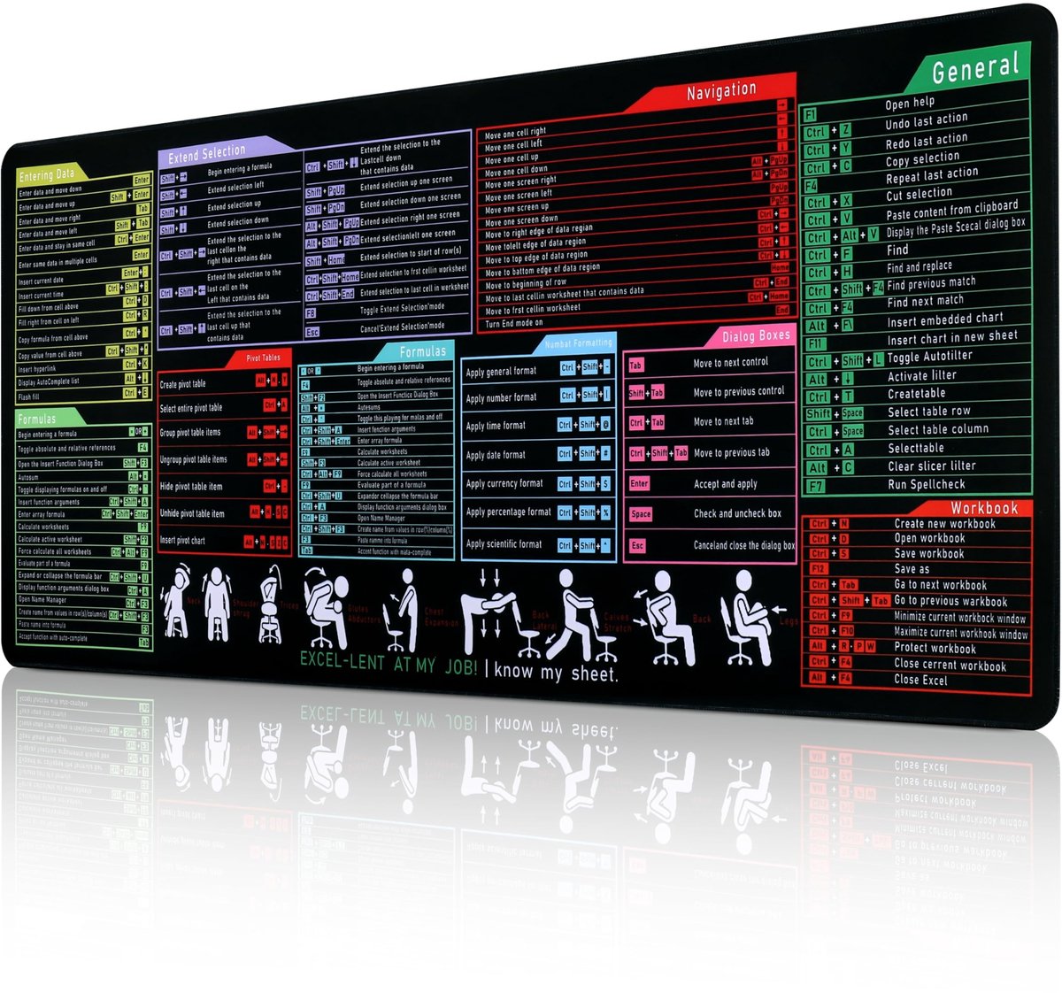 Solidchoice - XL Gaming Muismat met Excel Sneltoetsen