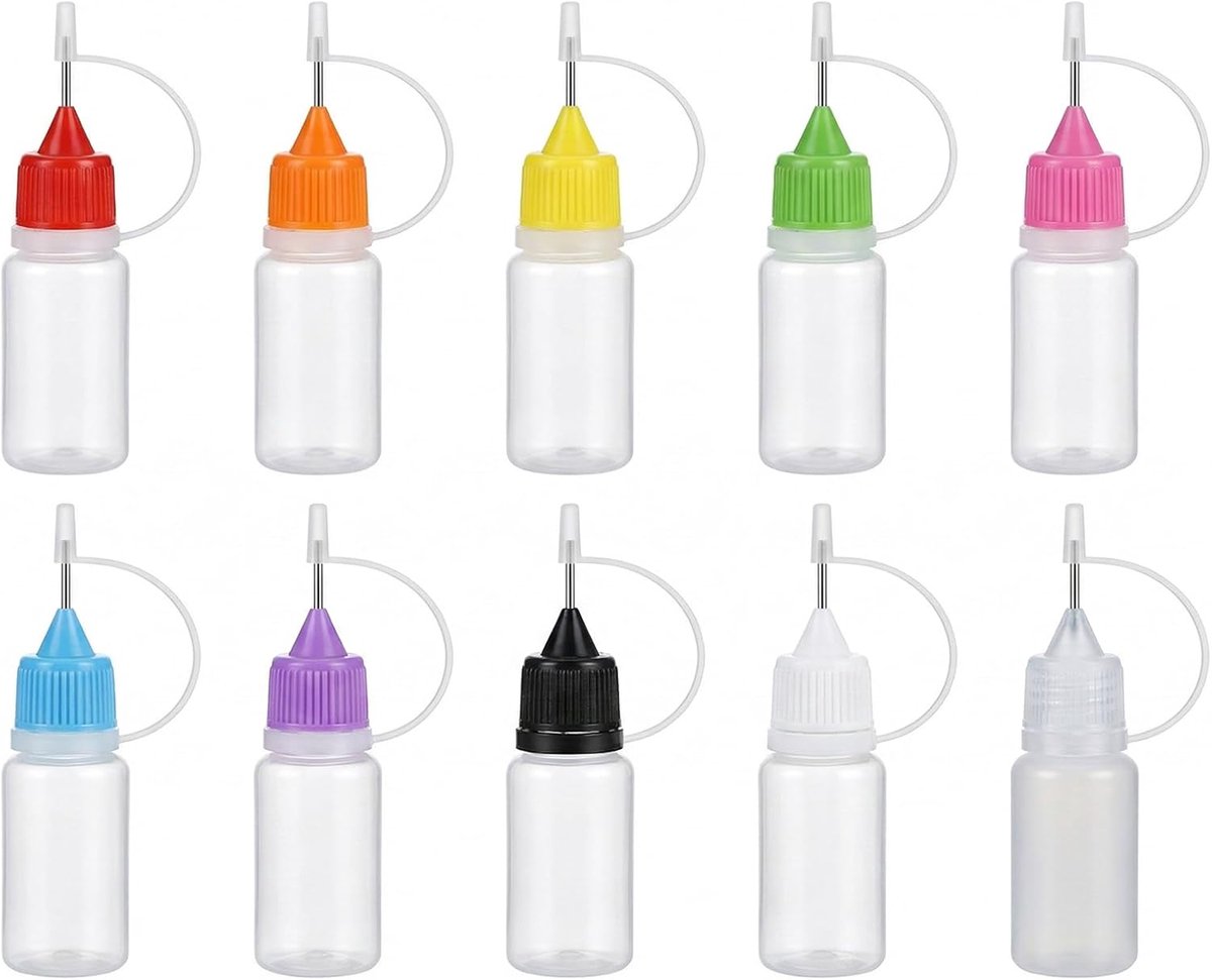 Naaldflessen set van 10 - 10 ml - PE materiaal - voor nauwkeurige dosering - ShopVlot
