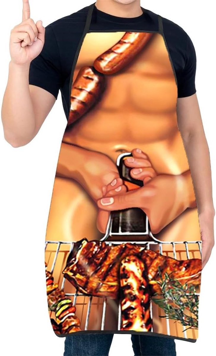 Barbecue schort voor mannen 60x80cm - polyester - sexy spierdesign - ideaal voor feestjes - ShopVlot