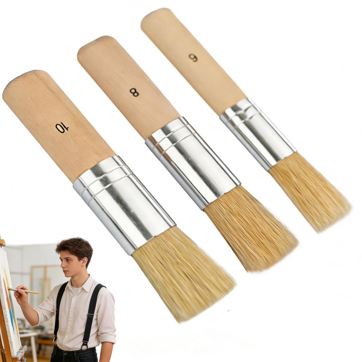 Solidchoice - Set van 3 Houten Sjabloonkwasten