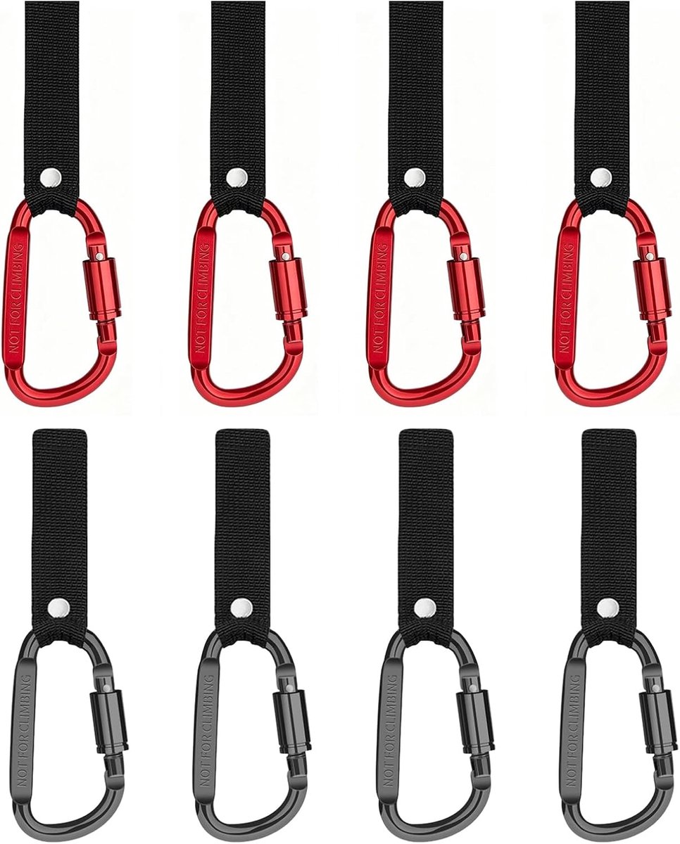 Karabijnhaken D-vorm - 8 stuks met schroefsluiting - 4 zwart + 4 grijs - ideaal voor camping en werk - ShopVlot