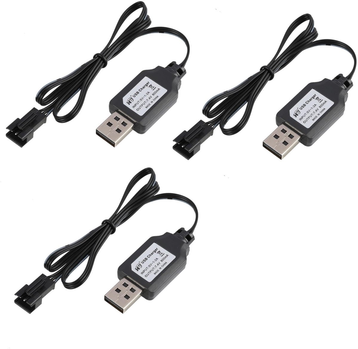 Solidchoice - Set van 3 Universele USB Oplaadkabels voor 7,4 V LiPo-accu's
