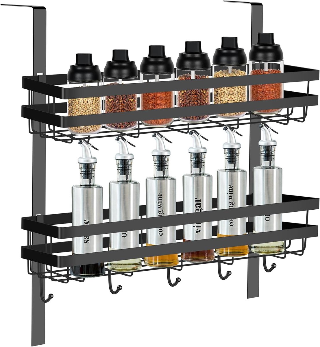 Spice Rack for Kitchen Space Saving Fridge Shelf with Hooks No Drilling Wall Mounted Steel Spices Snacks Drinks Spice - ShopVlot