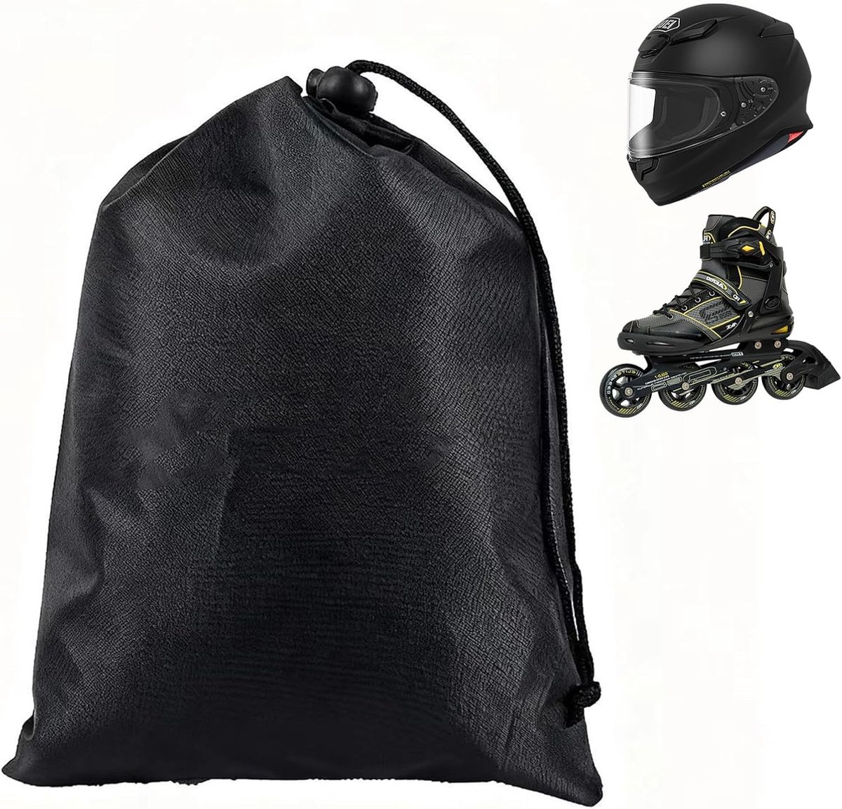 Universele helmtas met trekkoord voor motorhelmen, skihelmen en sportuitrusting - 40 x 50 cm (zwart)