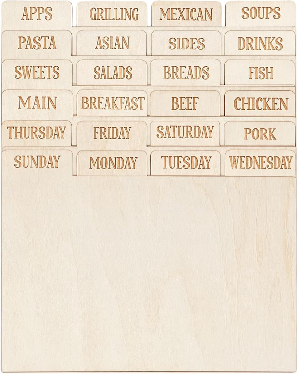 24-delige set met receptenkaartverdelers van hout, scheidingsbladen voor recepten, indexkaarten voor thuiskantoor en keuken, 15 x 11,5 cm