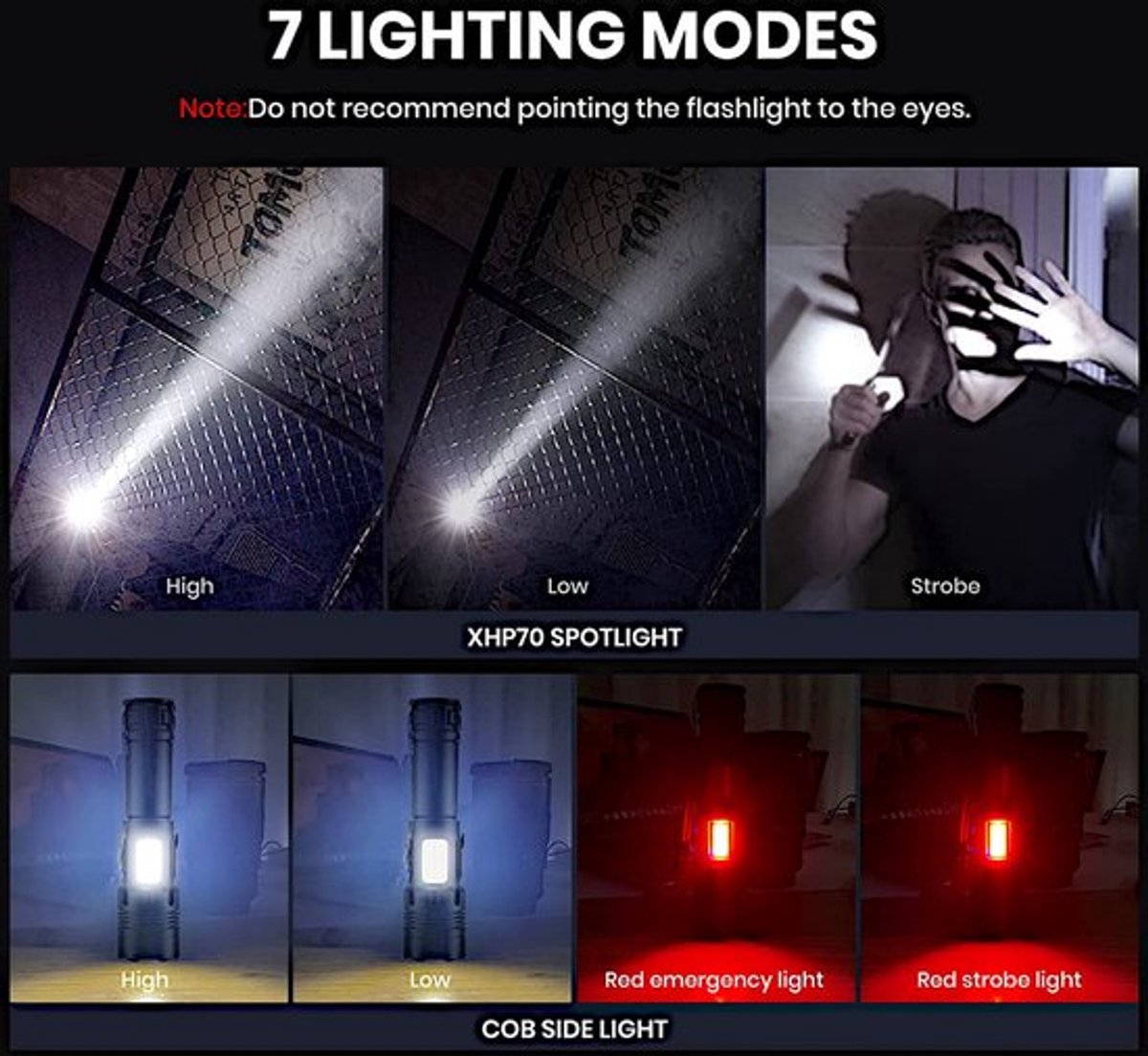 Zaklamp - Led Oplaadbaar - Militaire zaklamp - 100000 Lumen - met 7 Modi - COB Zijlicht - Waterdichte - voor Noodgevallen, Kamperen, Thuis — cadeau in Sport & Outdoor - foto 7