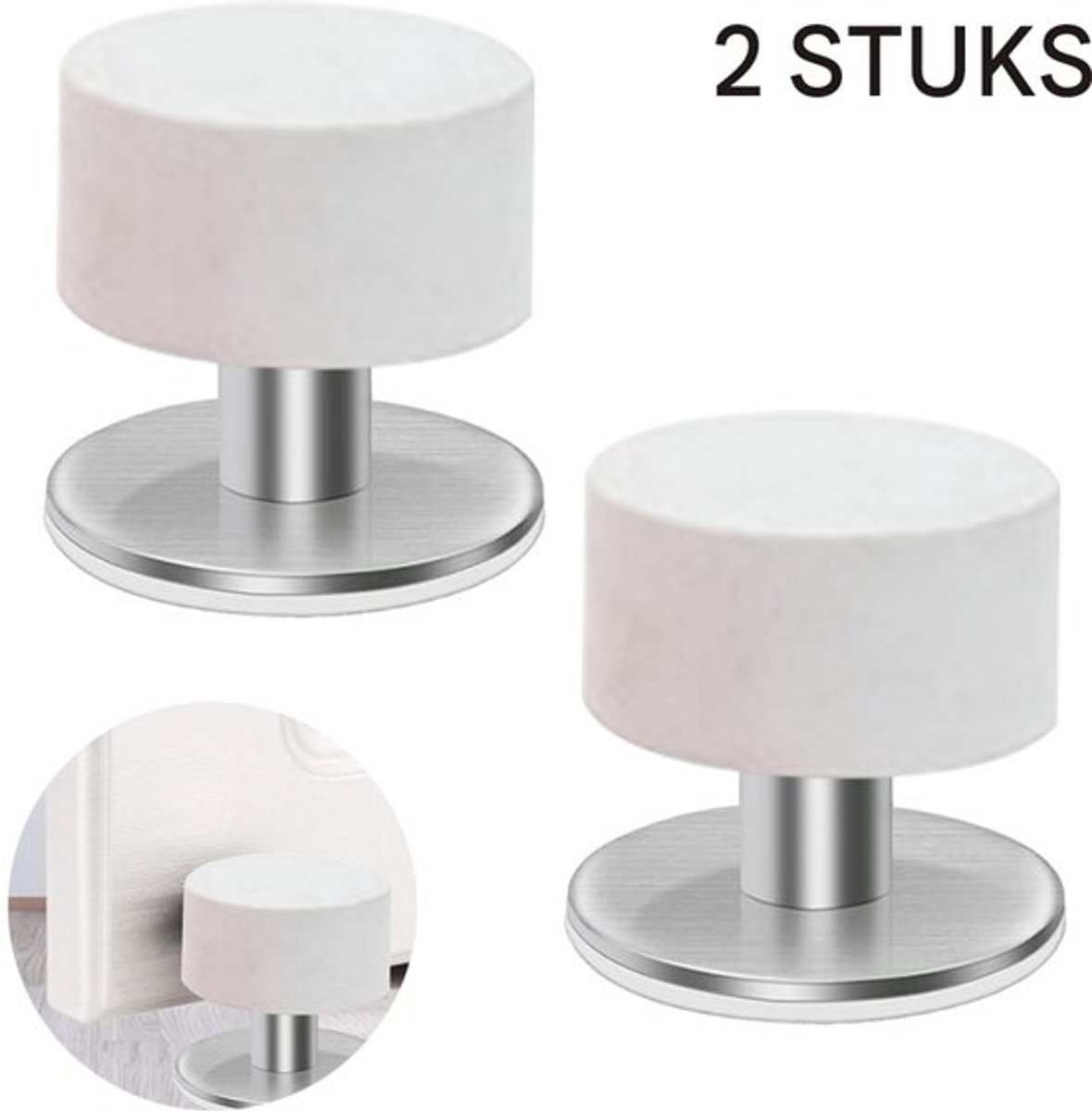2 stuks - Deurstopper - Deurbeschermer zonder ponsen - RVS - Deurbuffer met rubberen bescherming - Ø4 x 4.2 cm - Stille antibotsingsdeur - Geschikt voor binnen- en buitendeuren（Wit）