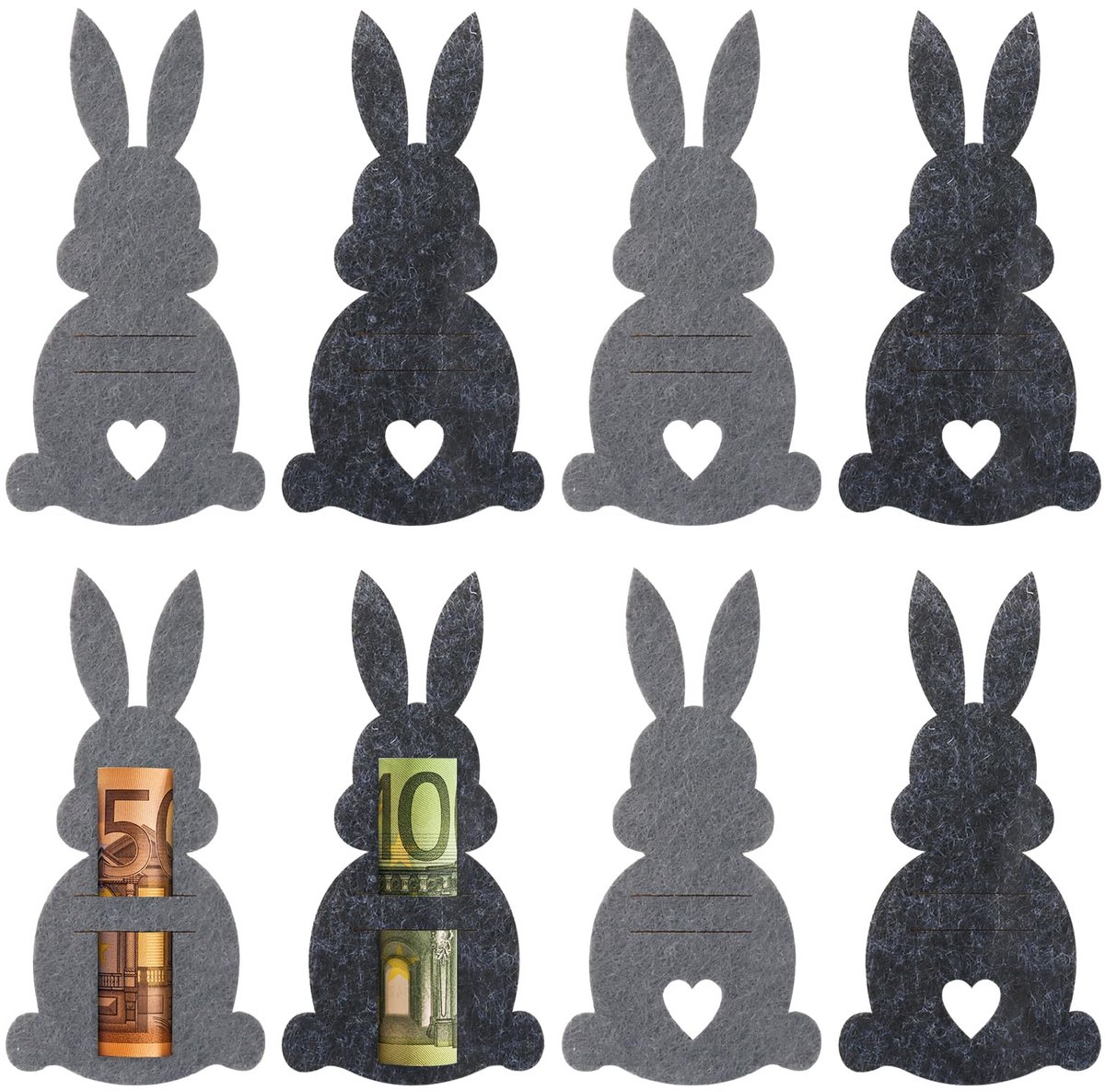 Geschenkverpakking voor geld - 8 stuks Pasen - zilveren clip - vilt voor bankbiljetten - ShopVlot
