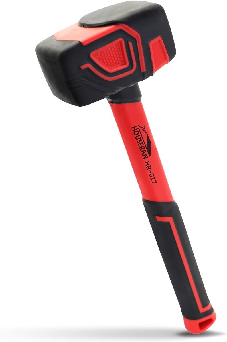 Rubber hamer 350 g - Kleine hamer - Rood en zwart - Perfect voor vloerleggen - ShopVlot