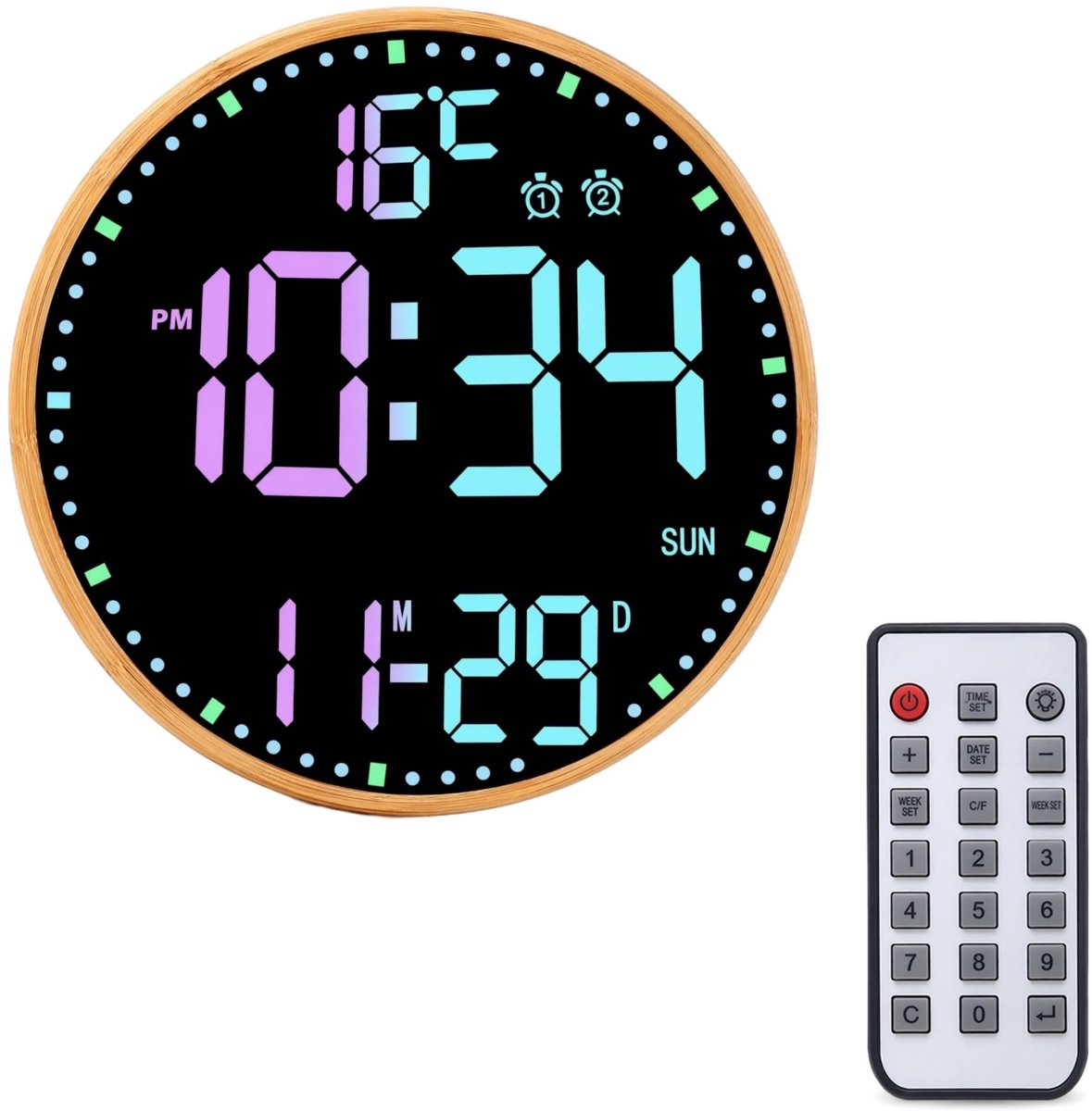 Solidchoice - Digitale Wandklok met RGB Verlichting en Afstandsbediening