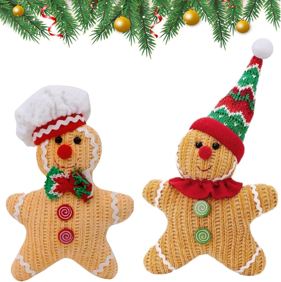 Set van 2 Kerstdecoraties in de Vorm van Peperkoekmannetjes voor de Kerstboom, Leuke Versieringen en Baubles voor de Feestdagen