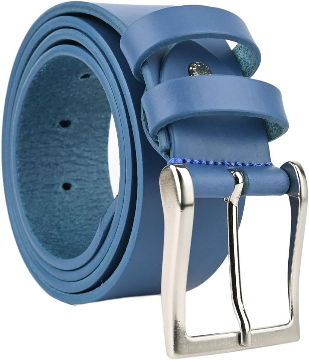 Conte Massimo Men's Leather Belt Seamless, Can Be Shortened, China Blue 4 cm, 125 (Taglia 54-56), China Blue 4 cm - ShopVlot