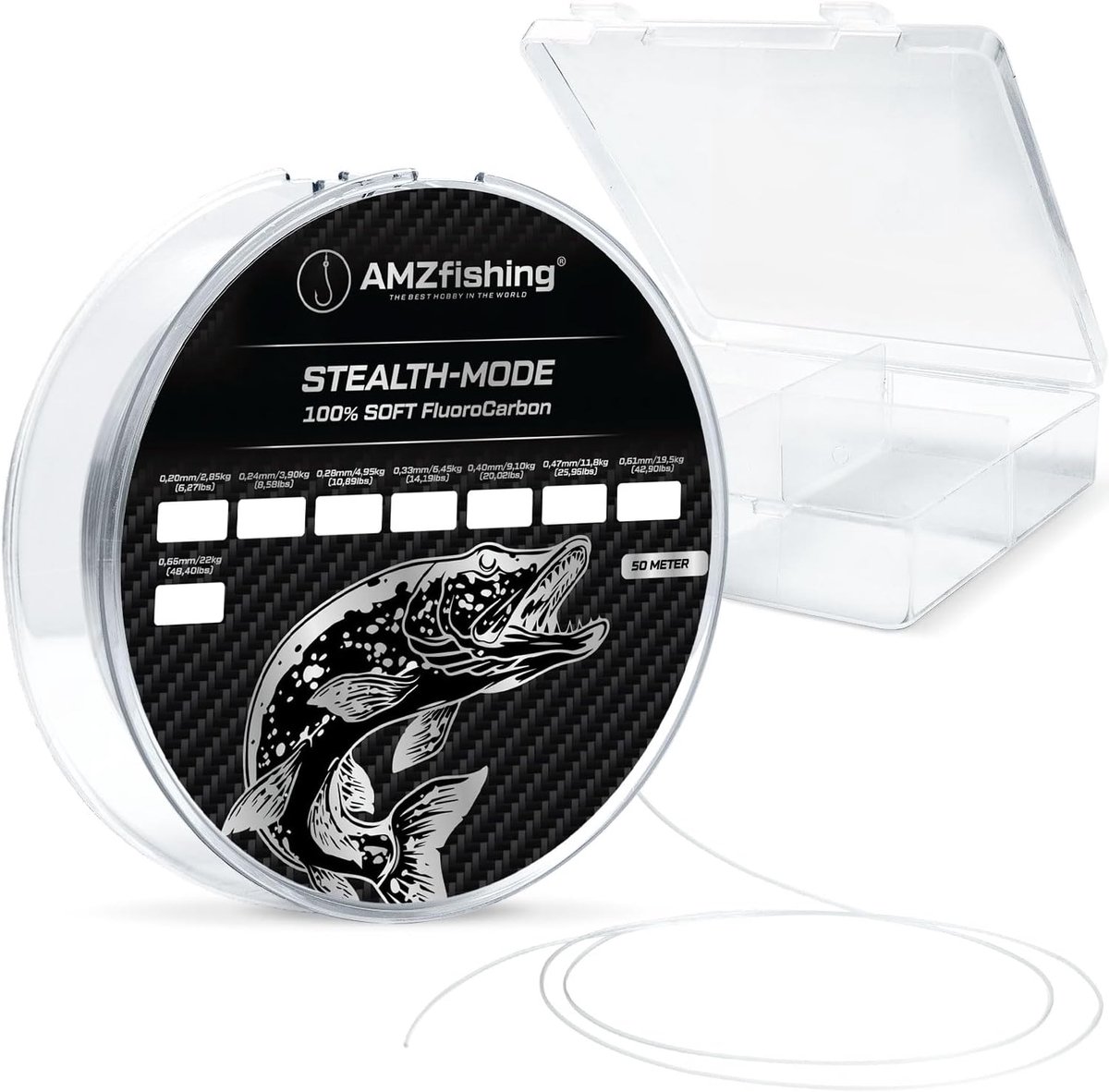 NEW AMZfishing Stealth-Mode 50m Fluorocarbon Line Line 0.2-0.65mm - 100% Fluorocarbon Fishing Line - Pike Bush - ShopVlot