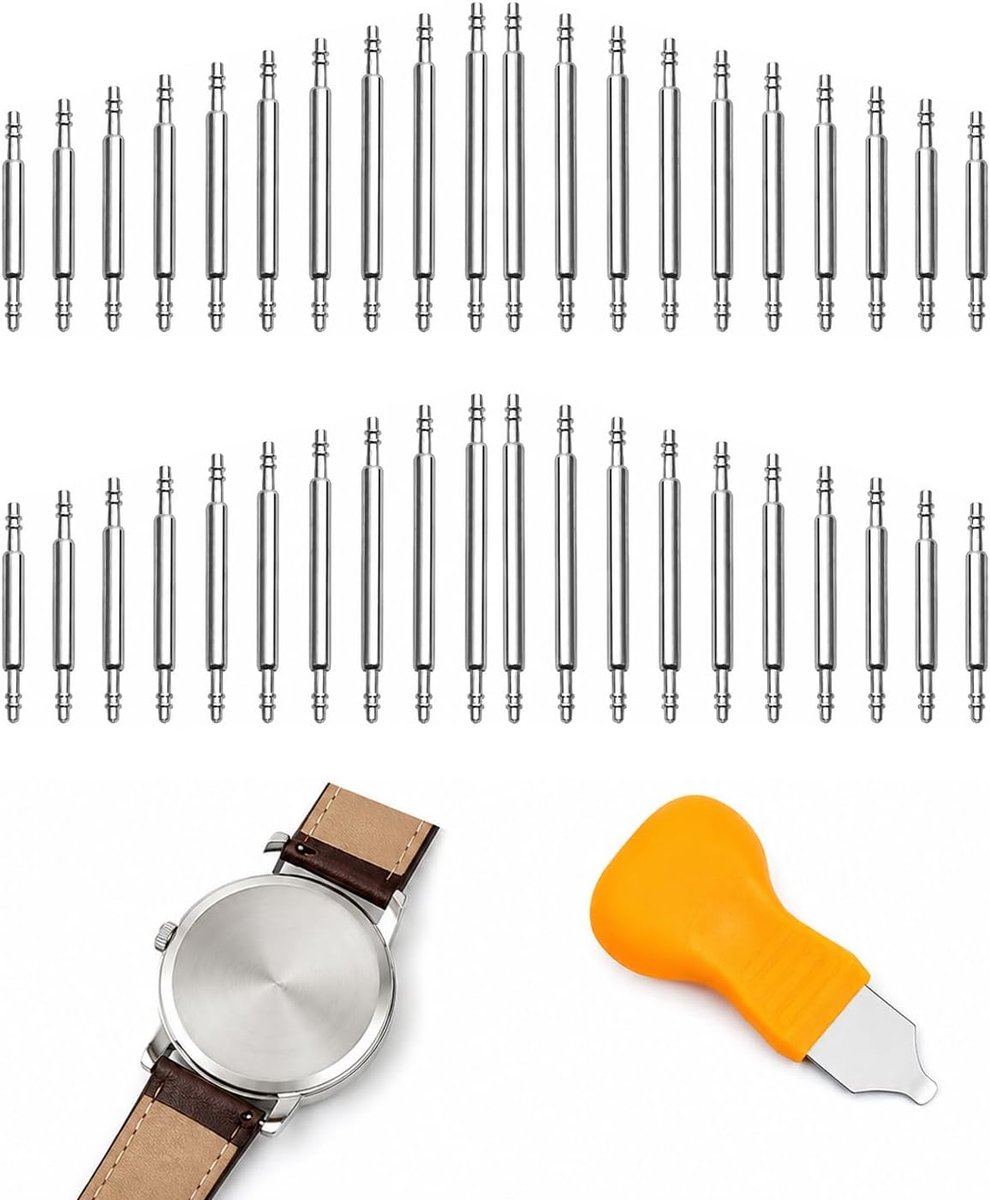 40 veerpennen voor horlogebandjes van 8-26 mm en kastopener in oranje, reparatieset voor horloges van roestvrij staal - ShopVlot