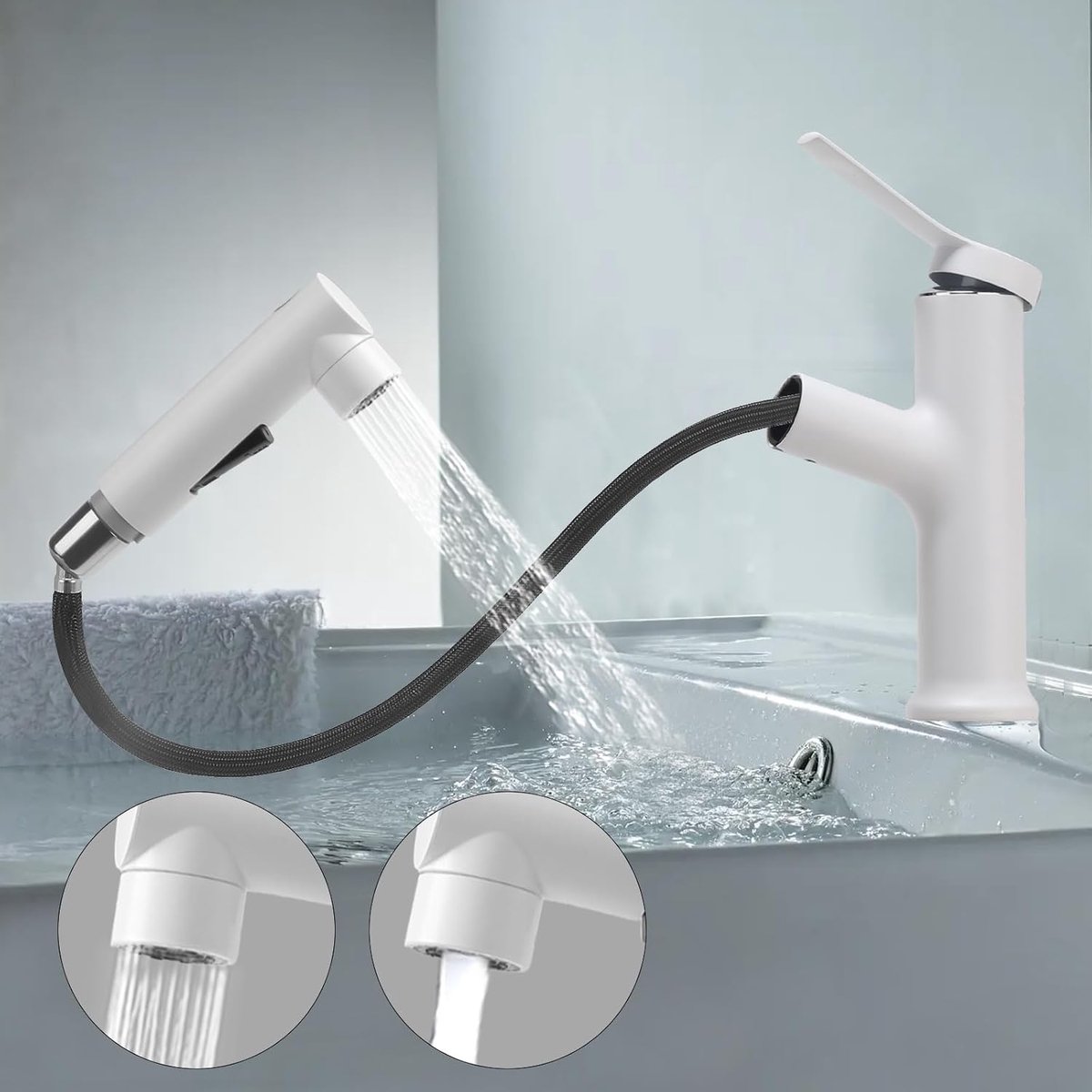 Faucet Extendable Faucet Bathroom with 3 Water Jets Shower Faucet Single Lever Mixer Tap Basin Cold and Hot Faucet - ShopVlot