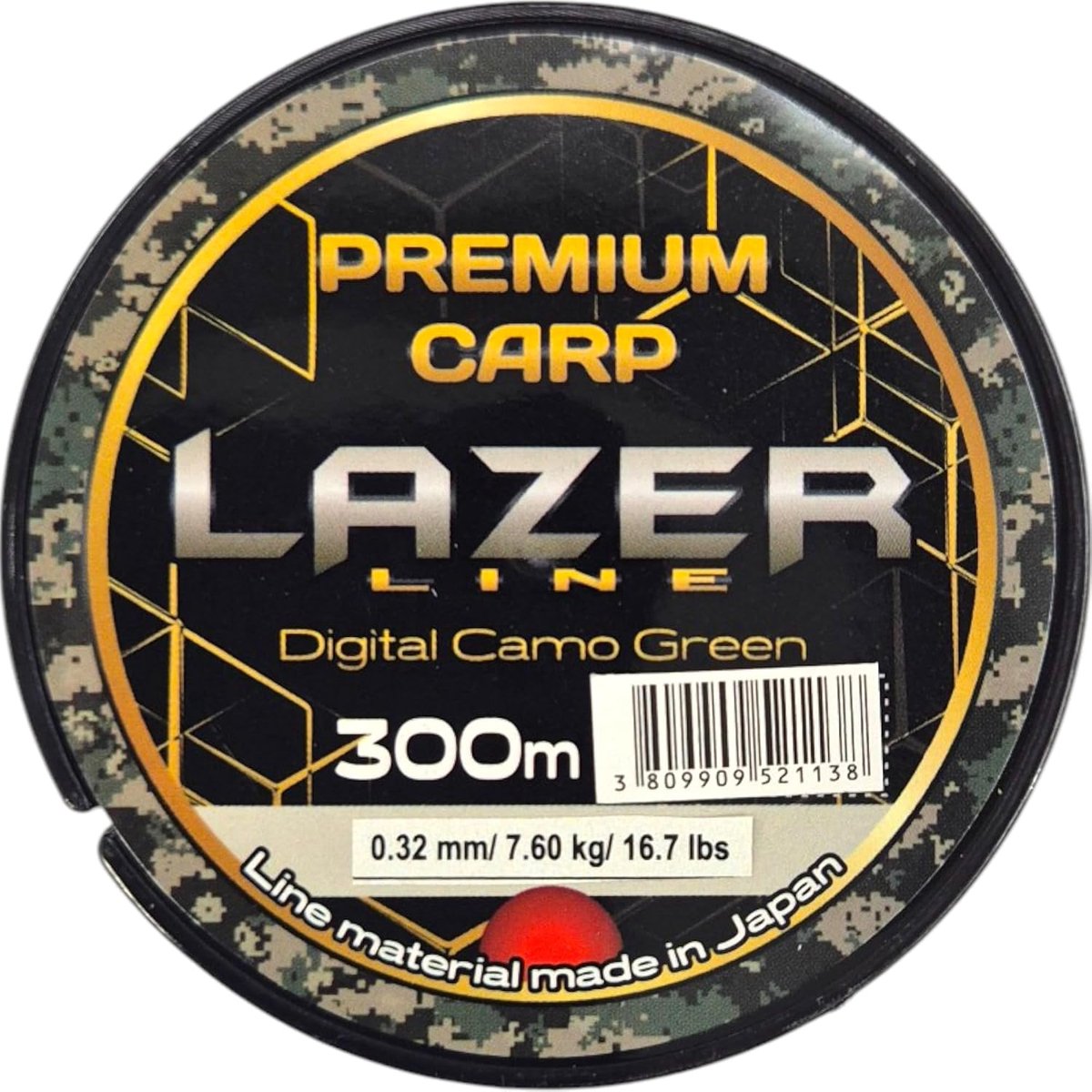 Premium CARP monofil fishing line 300m diameter 0.33mm test 7.6kg - camo green cord - method feeder carp fishing - ShopVlot