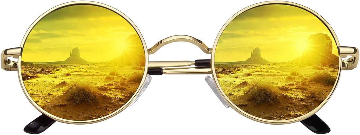 CGID E01 Small Retro Vintage Style John Lennon Inspired Round Metal Circle Sunglasses for Women and Men Polarized, 45 - ShopVlot