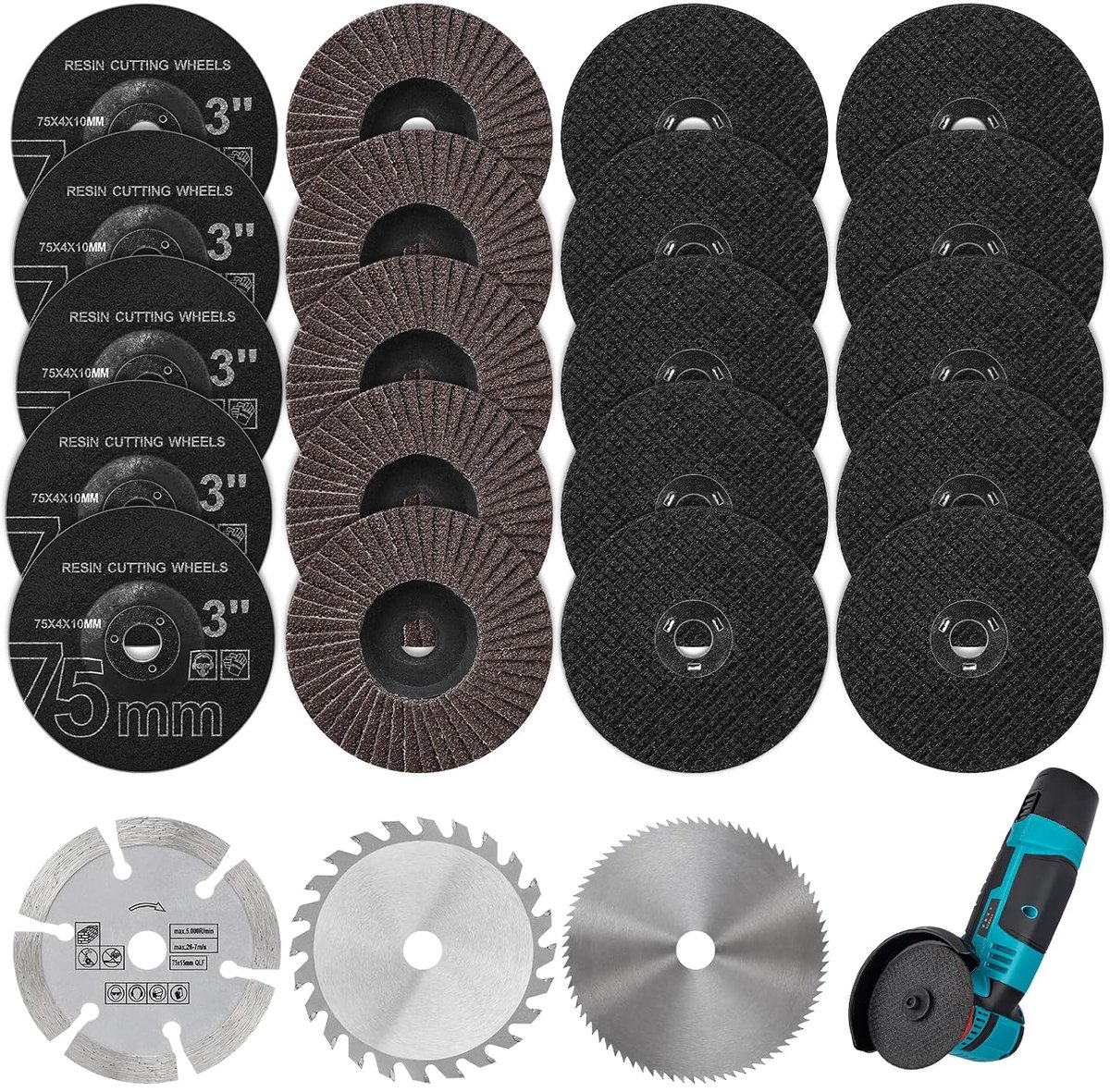 Schuur- en snijschijven set 75 mm - 23-delig - voor metaal, hout en steen - veelzijdig gebruik - ShopVlot
