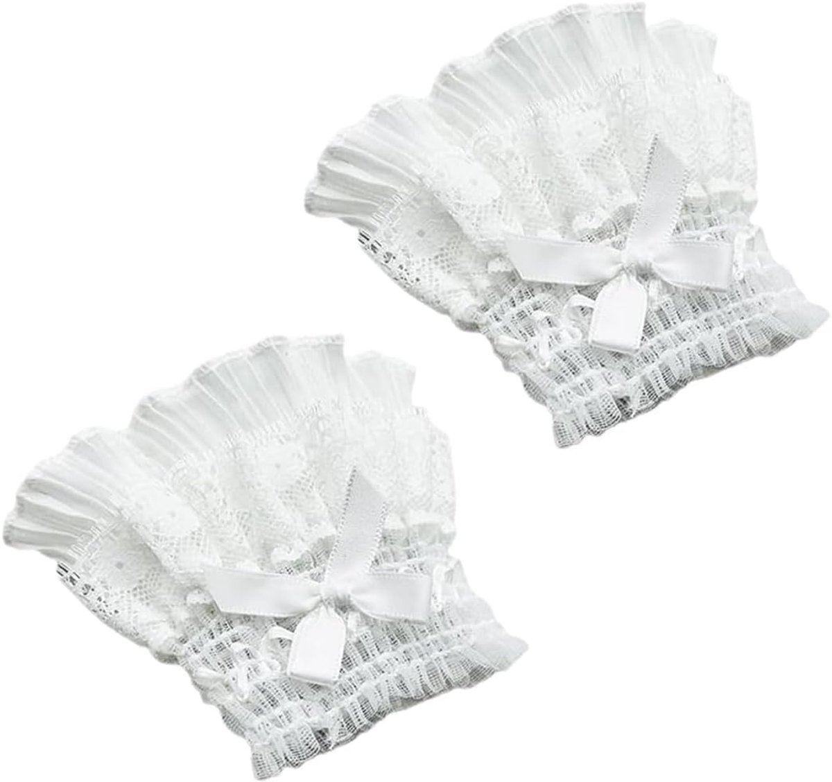 Damesarmwarmers - 1 paar witte nepmouwen - met kant - perfect voor bruiloften - ShopVlot