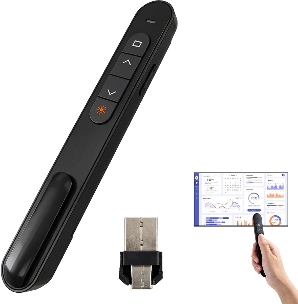 USB C-USB A 2 in 1 presenter - afstandsbediening met laserpointer - 100m bereik - ideaal voor presentaties - ShopVlot