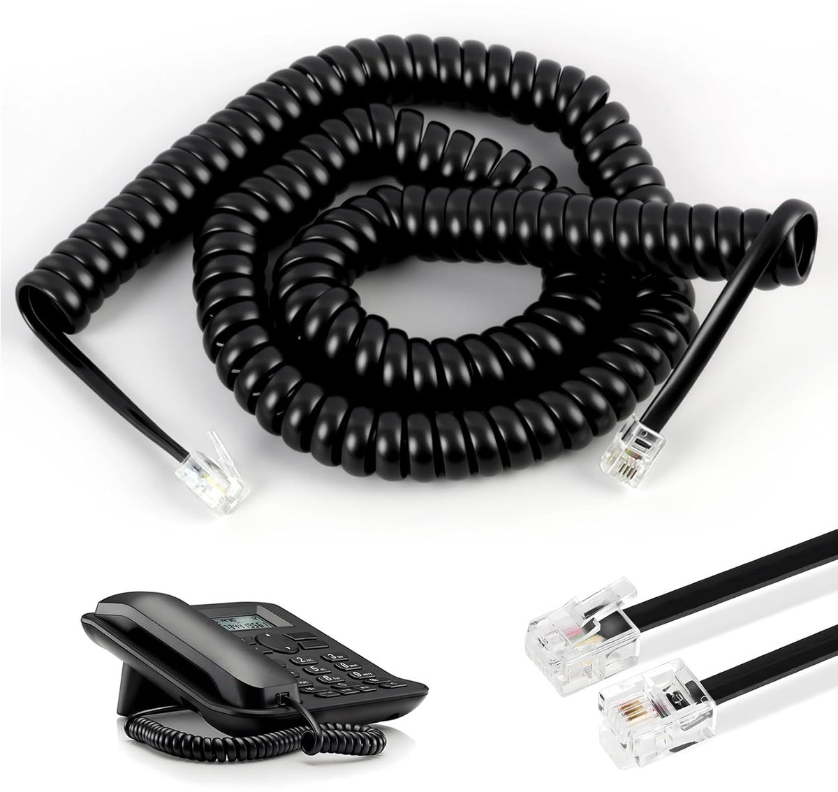 RJ10 telefoon kabel 5m - spiraal ontwerp - hoogwaardig koper - perfecte flexibiliteit voor werkplek - ShopVlot