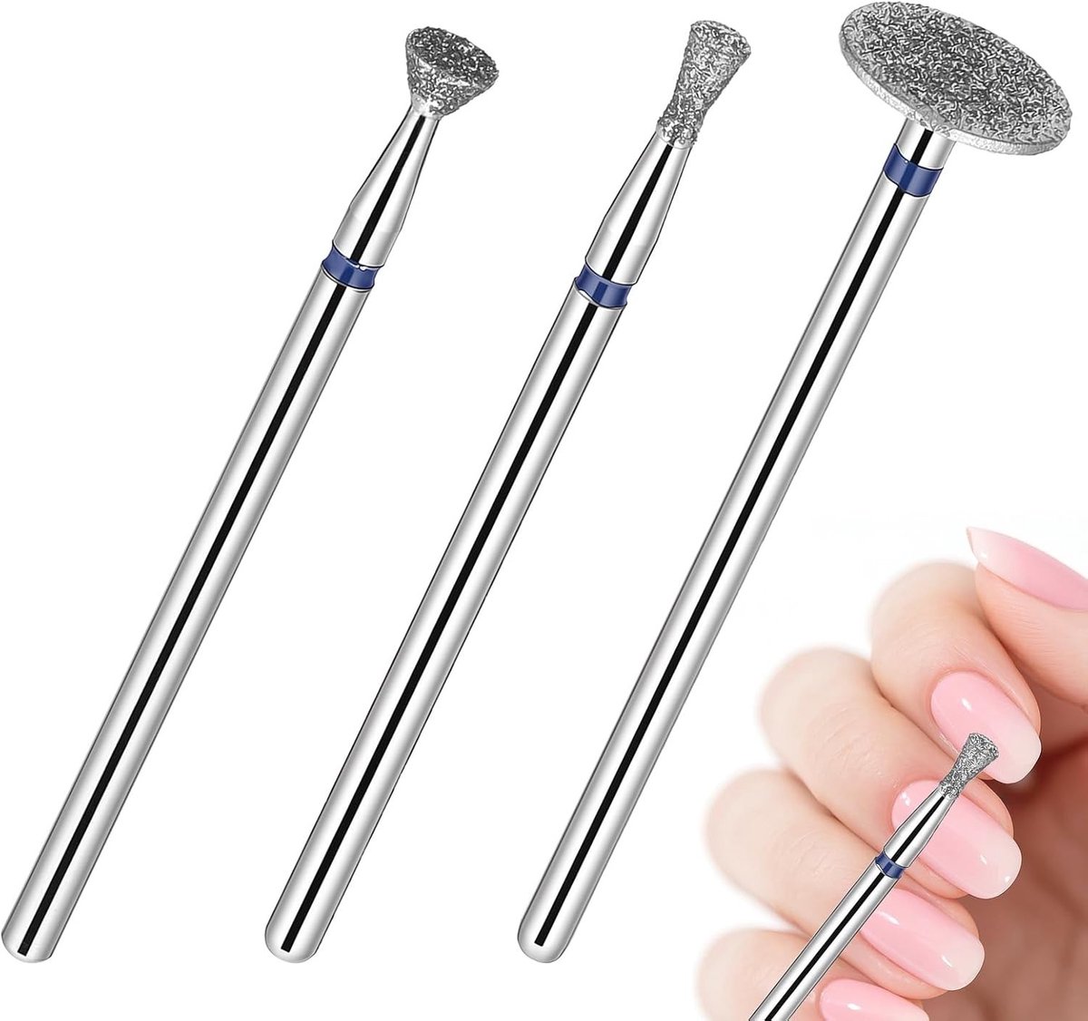 Professionele Set van 3 Diamant Bits voor Nagelverzorging en Manicure - Nagelpolijstkoppen en Cuticle Verwijderingsgereedschap van Tungsten Staal