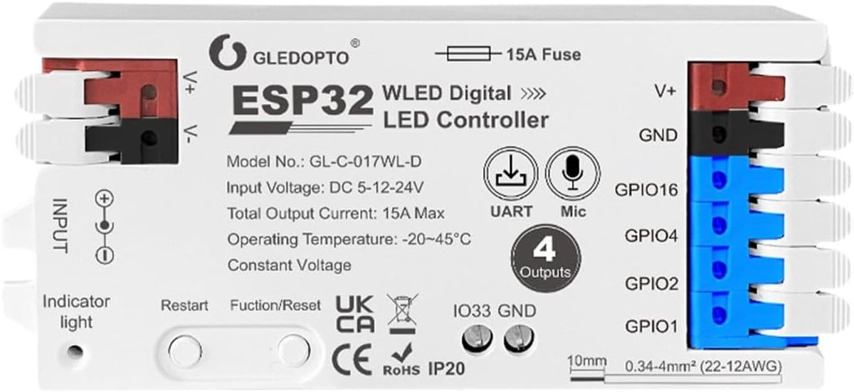 LED controller voor adresseerbare strips - 4 kanalen - muziek sync - app configuratie - ShopVlot