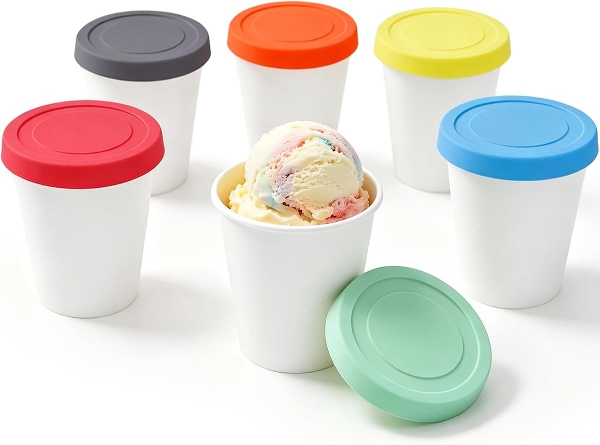 Set van 6 IJscontainers met Siliconen Deksels - Vriesdozen voor IJs, Opbergcontainers en Levensmiddelenkwaliteit voor het Maken en Bewaren van IJs