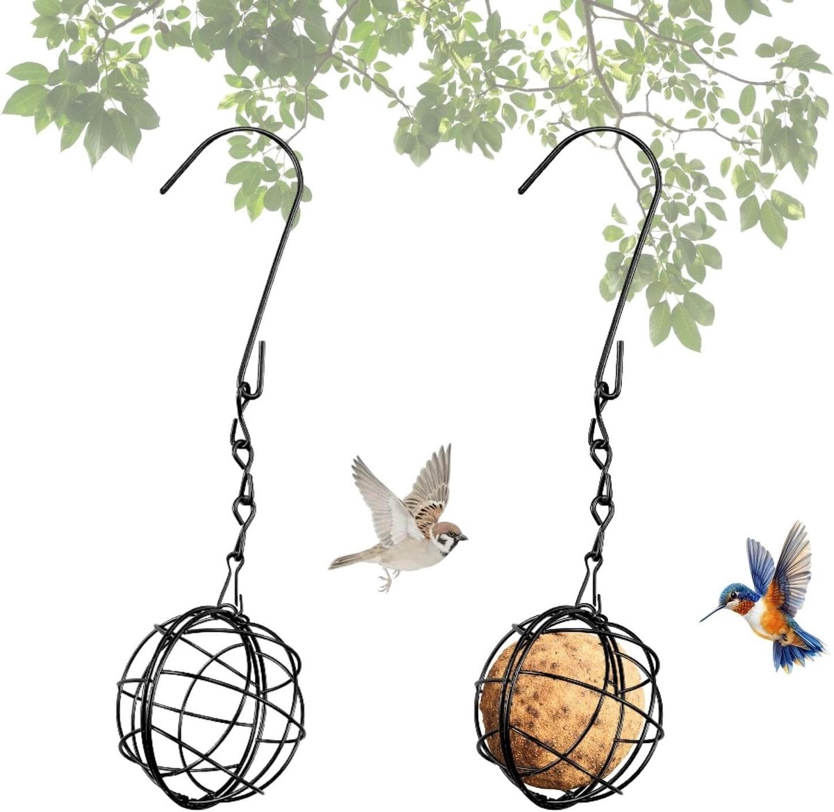 Houder voor Mezenbollen, 2 Stuks Voederdispenser voor Hangende Vogels, Ideaal voor Tuin en Voeding van Wilde Vogels, zoals Spreeuwen