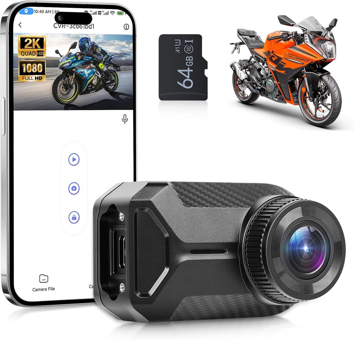 Mini-dashcam motorfiets 1080p HD - waterdicht - 110° groothoek - verbinding met mobiele app - ShopVlot