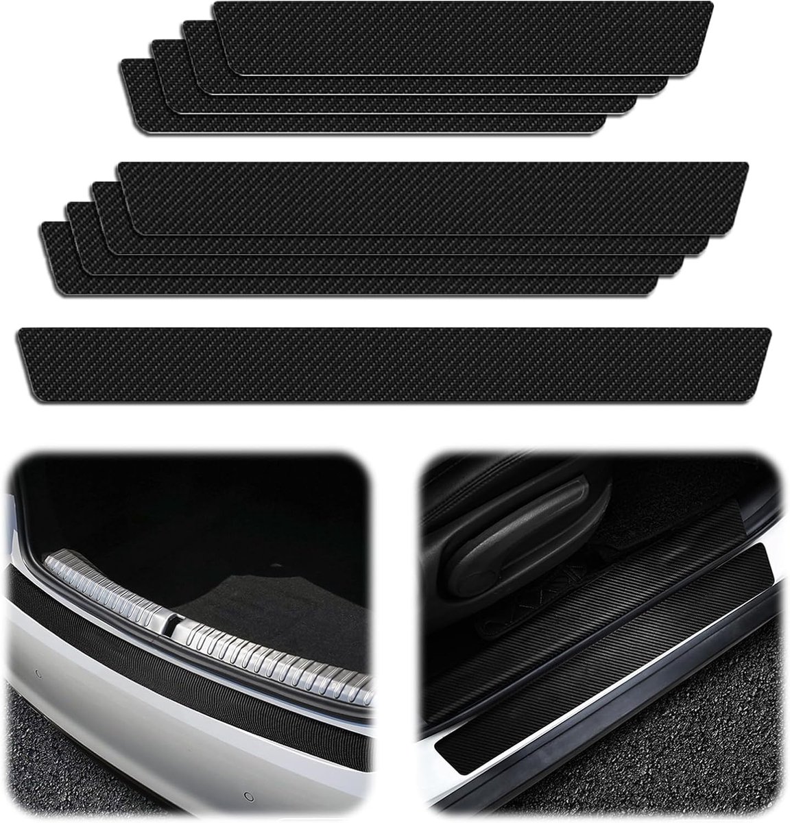 Car step in protectors 9pcs - carbon fiber patroon - anti-scratch - bescherming voor autodeuren - ShopVlot