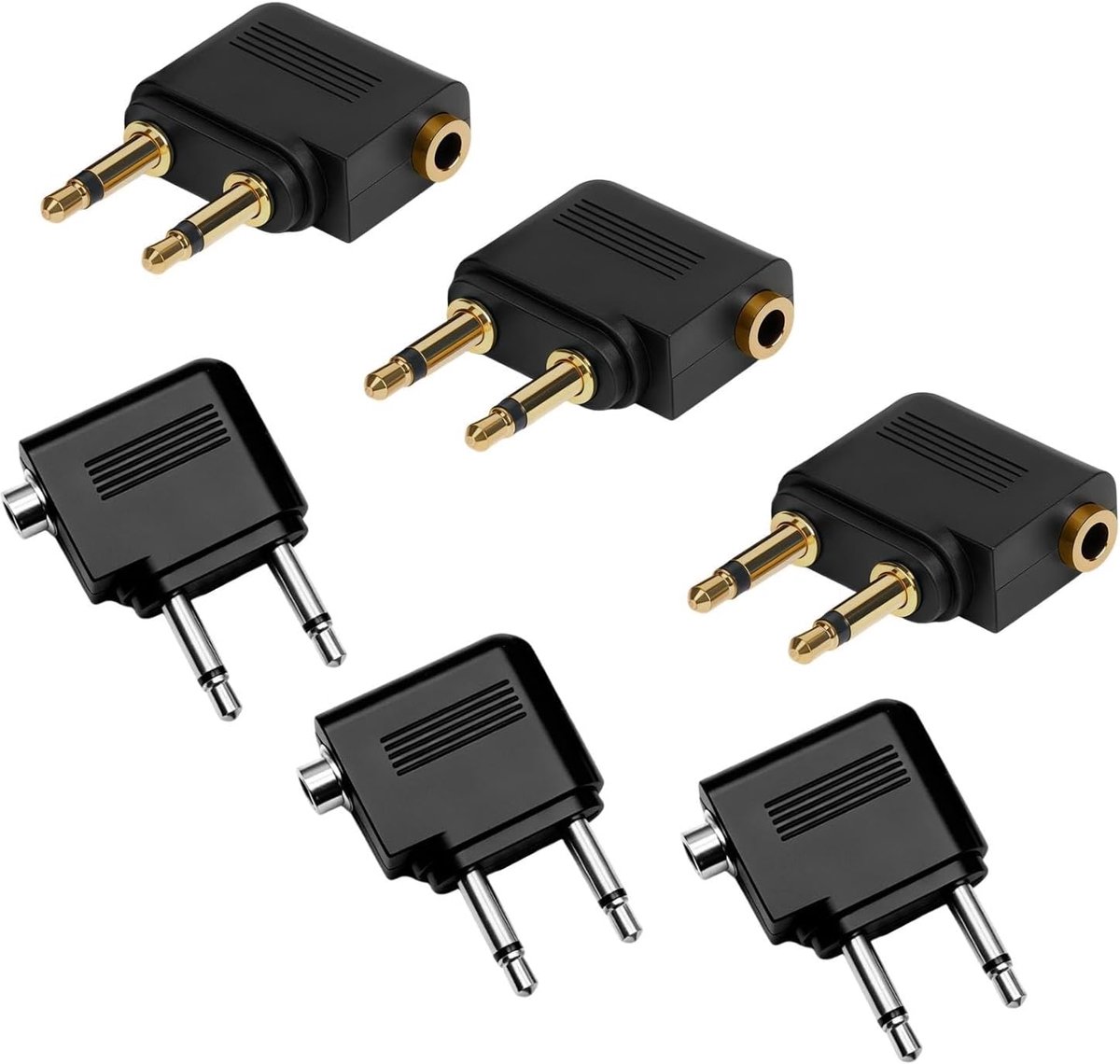 Hoofdtelefoonadapter Dual Plug - 6 Stuks - Zilver/Goud - Voor Luchtvaart Hoofdtelefoons - ShopVlot