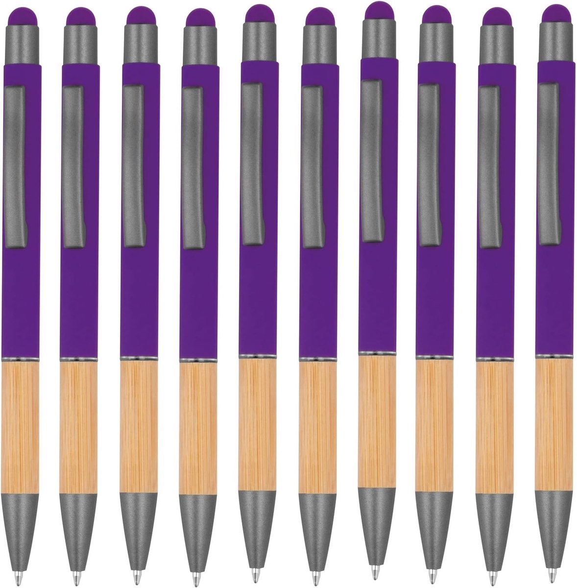 Balpen set 10 stuks - ergonomische metalen punt - bamboe grip - kleurrijke schrijfervaring - ShopVlot