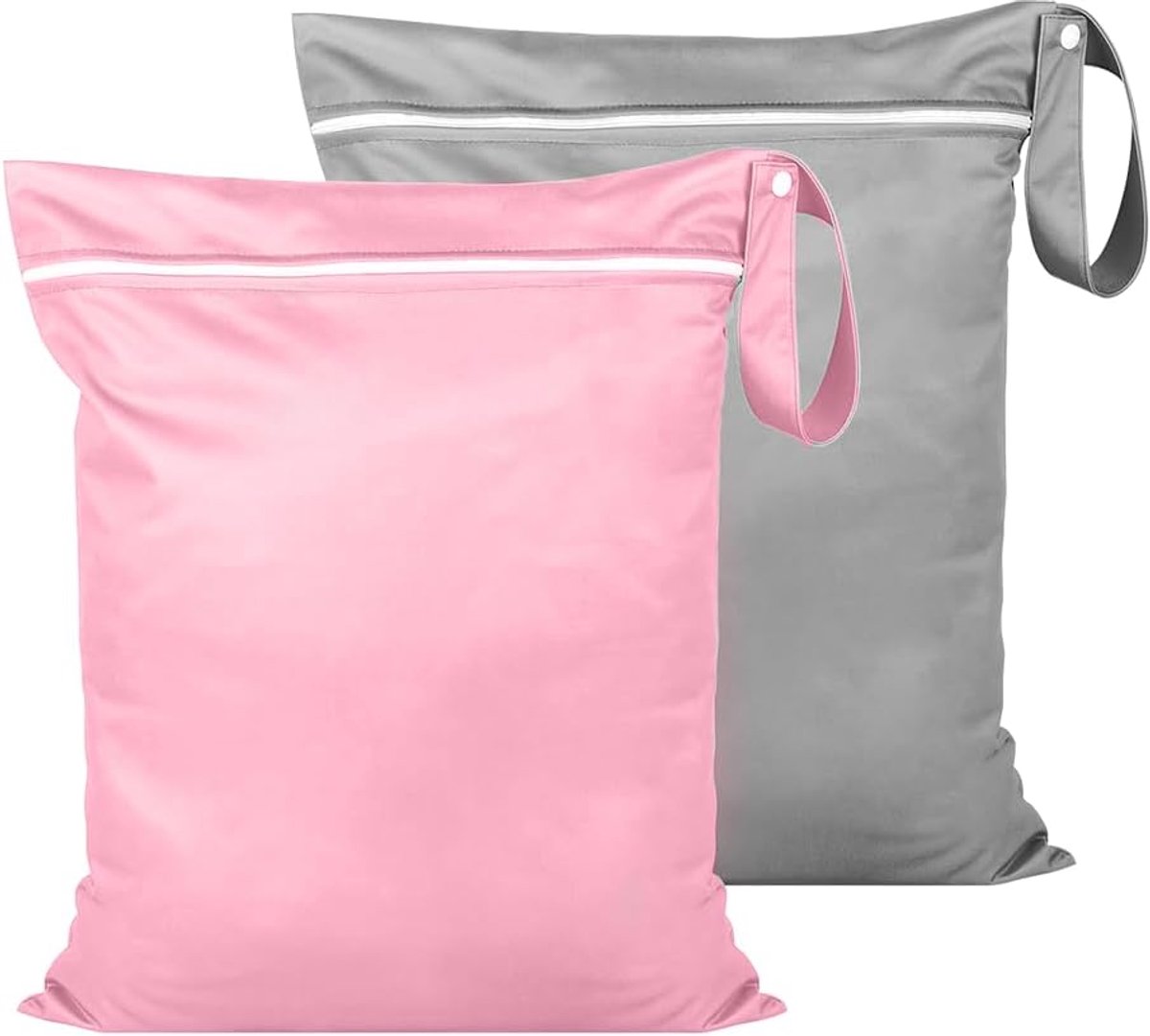 natte zakken 38 x 48 cm - waterdichte waszak - grijs en roze - scheidt natte en droge spullen - ShopVlot