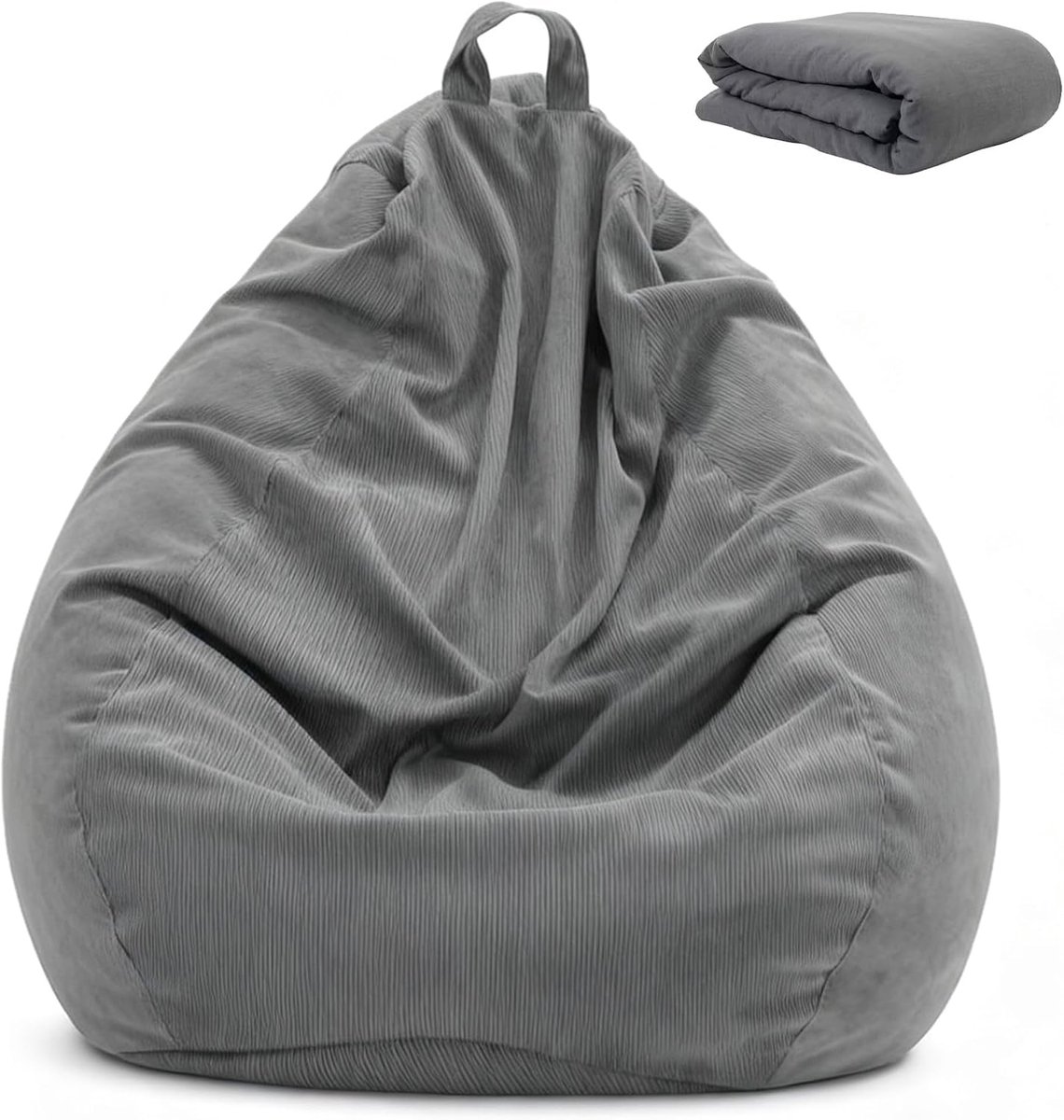 Zitzak XL 100 x 120 cm - Premium corduroy velvet - Donkergrijs - Perfect voor binnen en buiten - ShopVlot