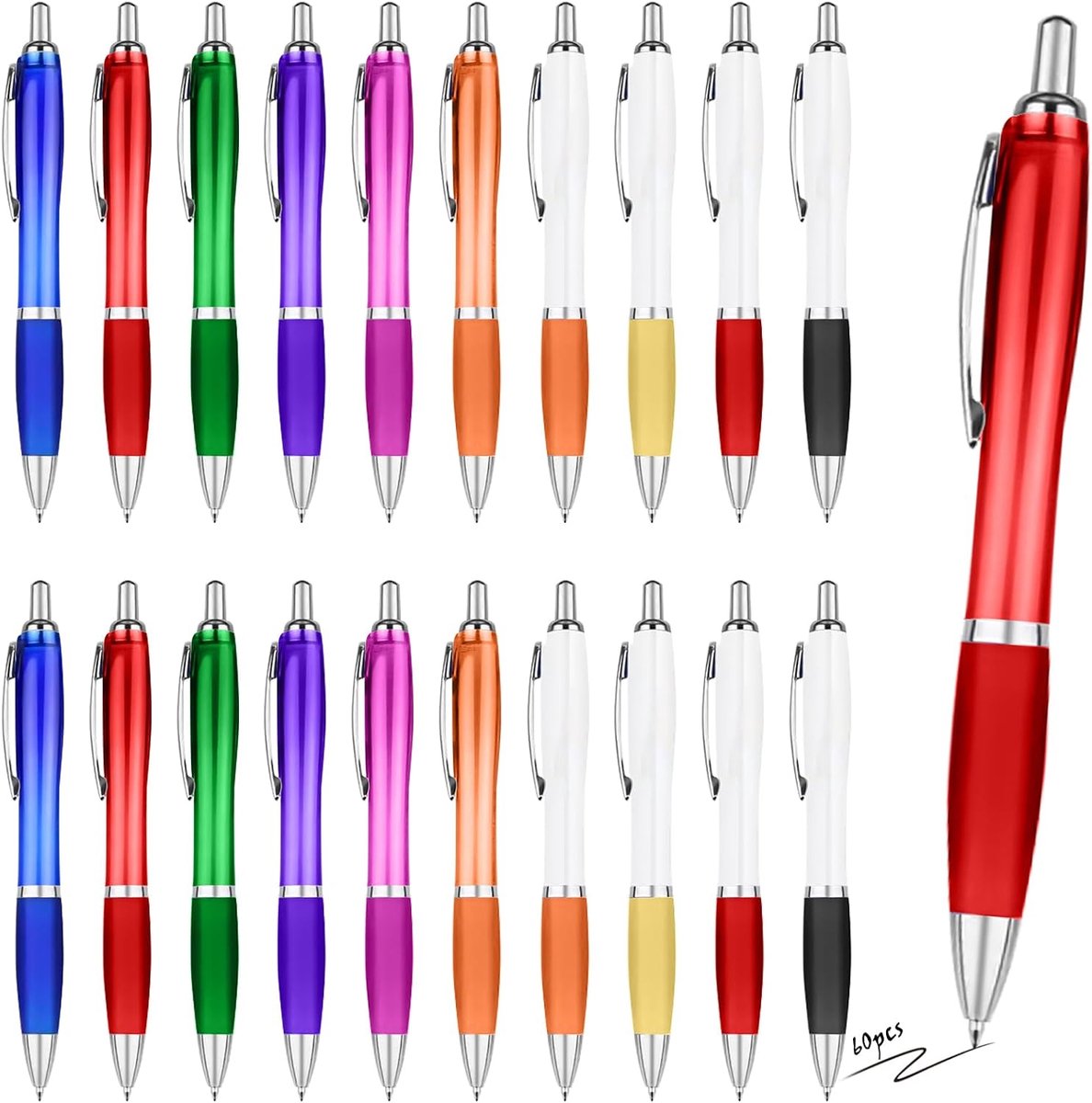Balpen set 60 stuks - ergonomisch met antislip - kleurrijke ballpoint pennen - ideaal voor kantoor en huis - ShopVlot