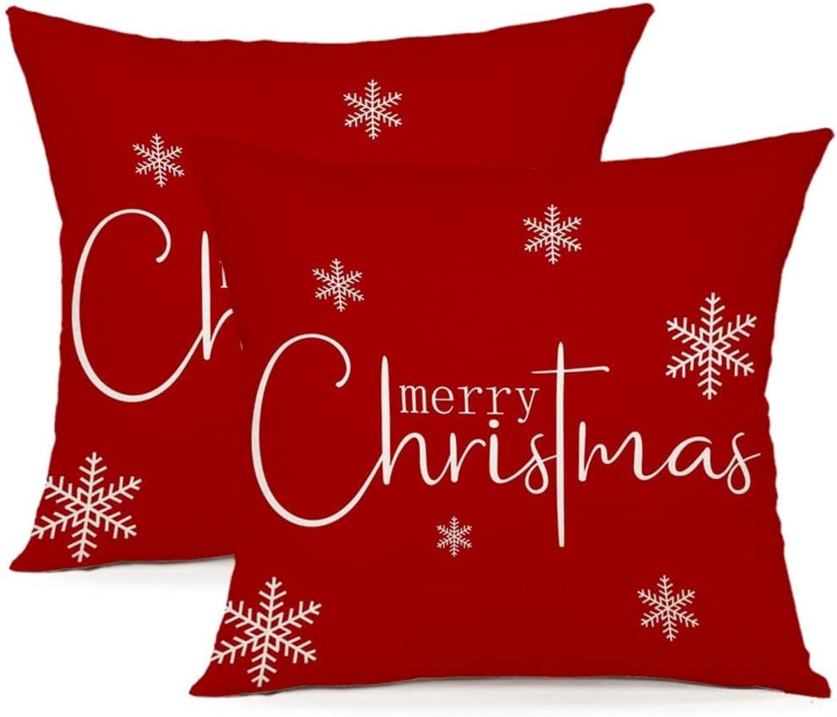 Kussenhoezen 50x50 set van 2 - Linnen - Decoratief - Perfect voor kerstdecoratie - ShopVlot