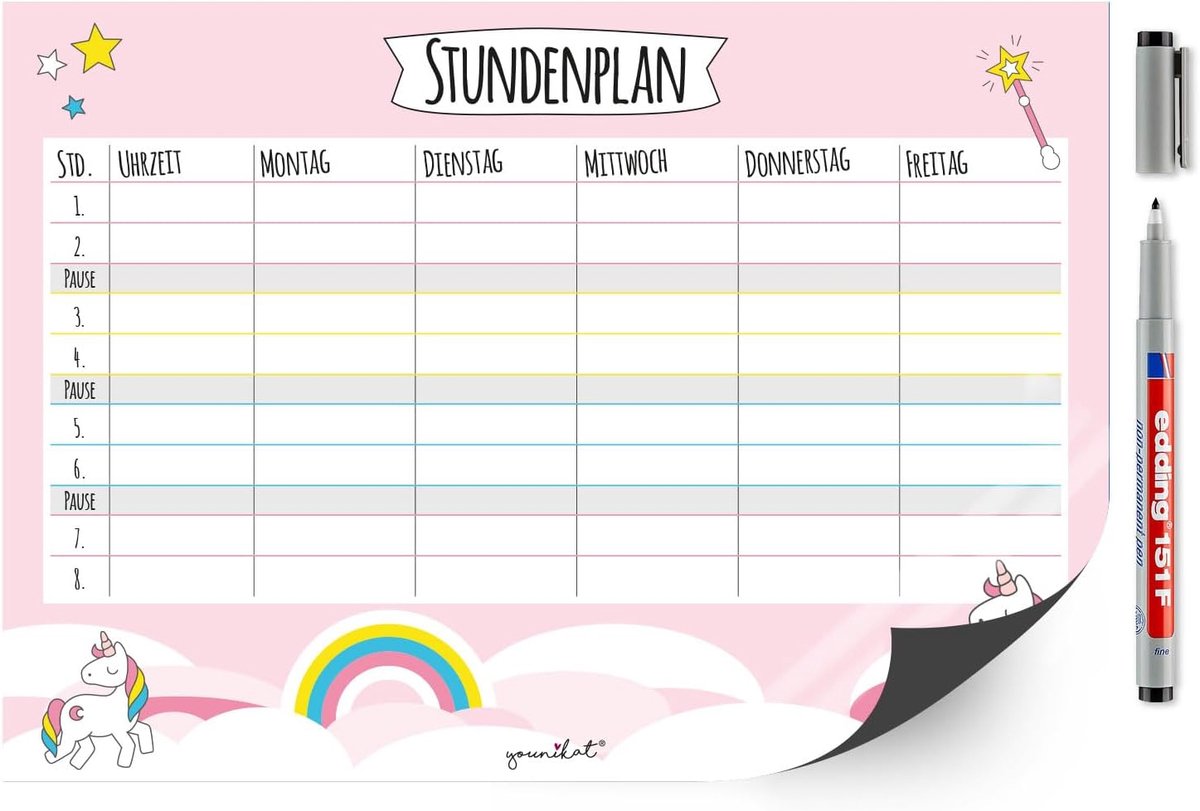 Schoolplanner DIN A4 - trendy eenhoorn ontwerp - magnetisch - eenvoudig schoon te maken - ShopVlot